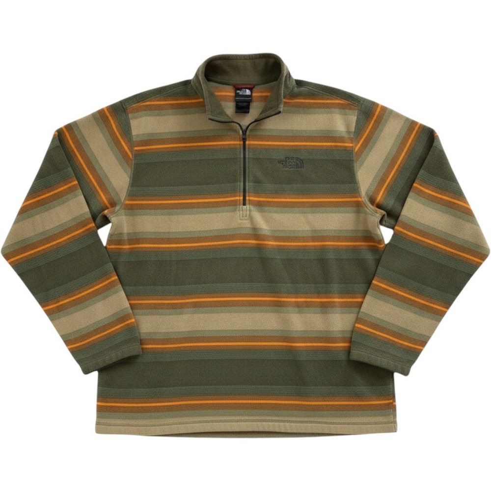 The North Face Fleece Pullover Mens XL Green Striped  Quarter Zip Gorpcore Cozy
